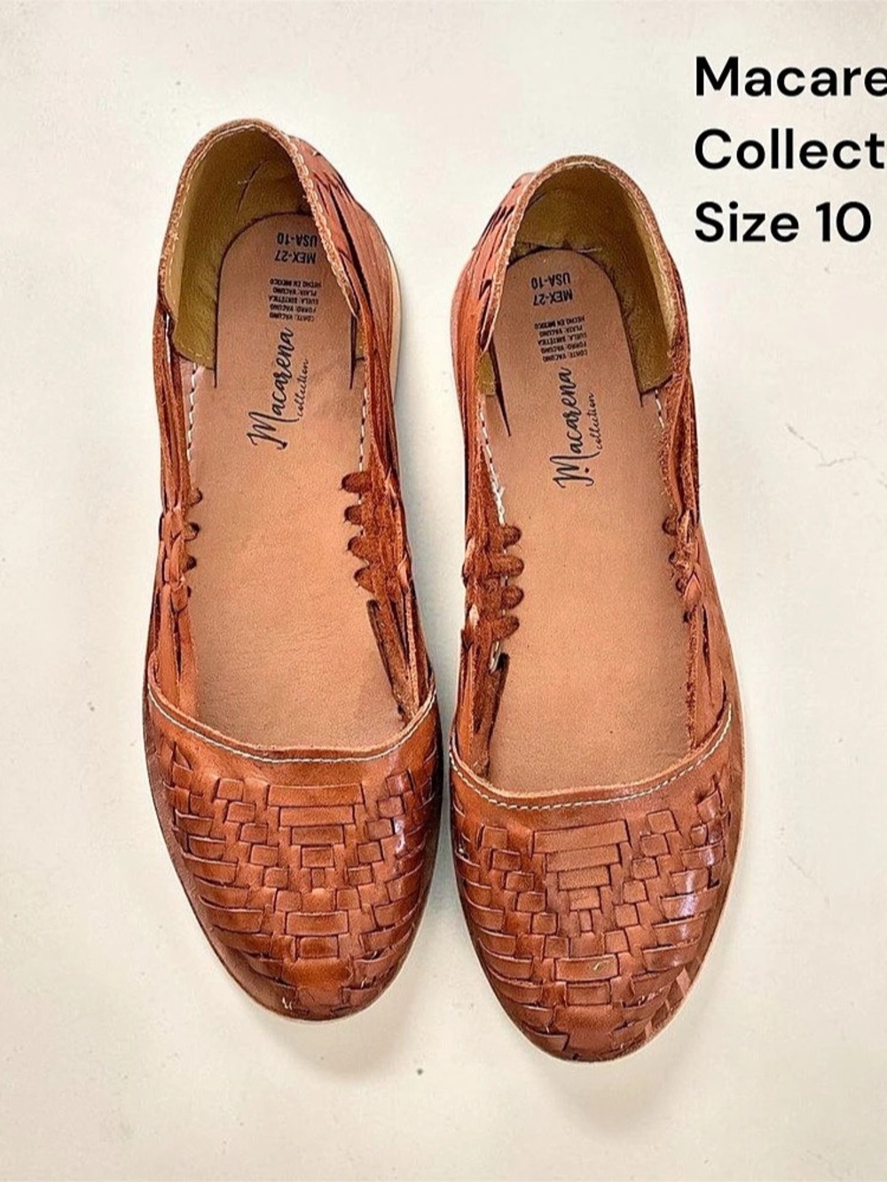 Macarena Collection MEX-27 Woven Leather Flats Brown USA 10
